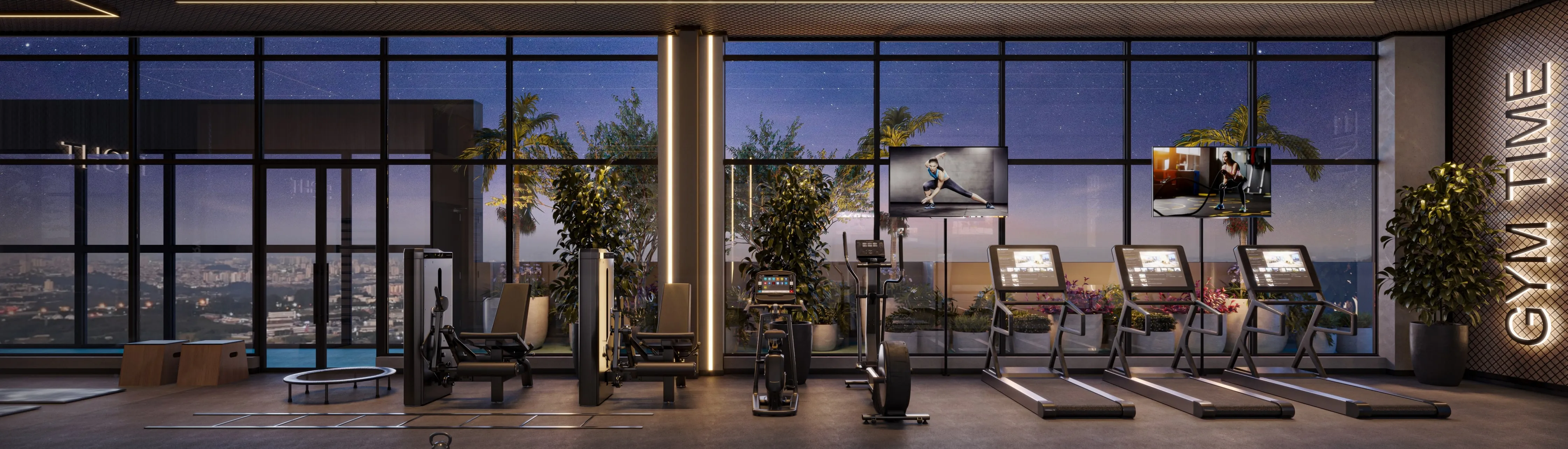 Academia completa no rooftop com vista panorâmica - Beyond Residence