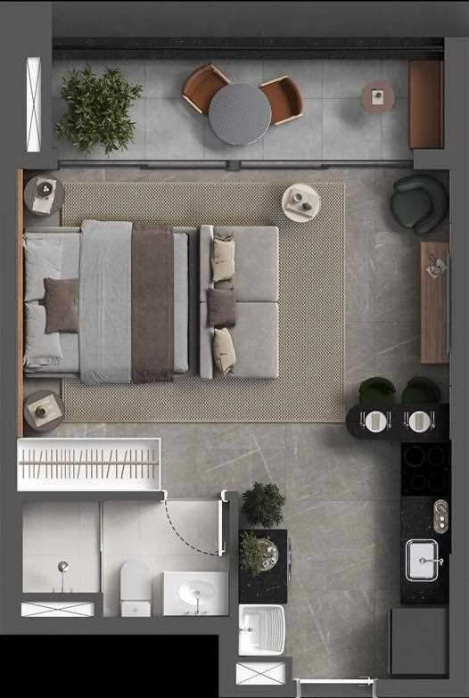 Planta Studio 32m² - Studio compacto e funcional
