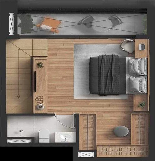 Planta Studio 35m² - Studio espaçoso e funcional