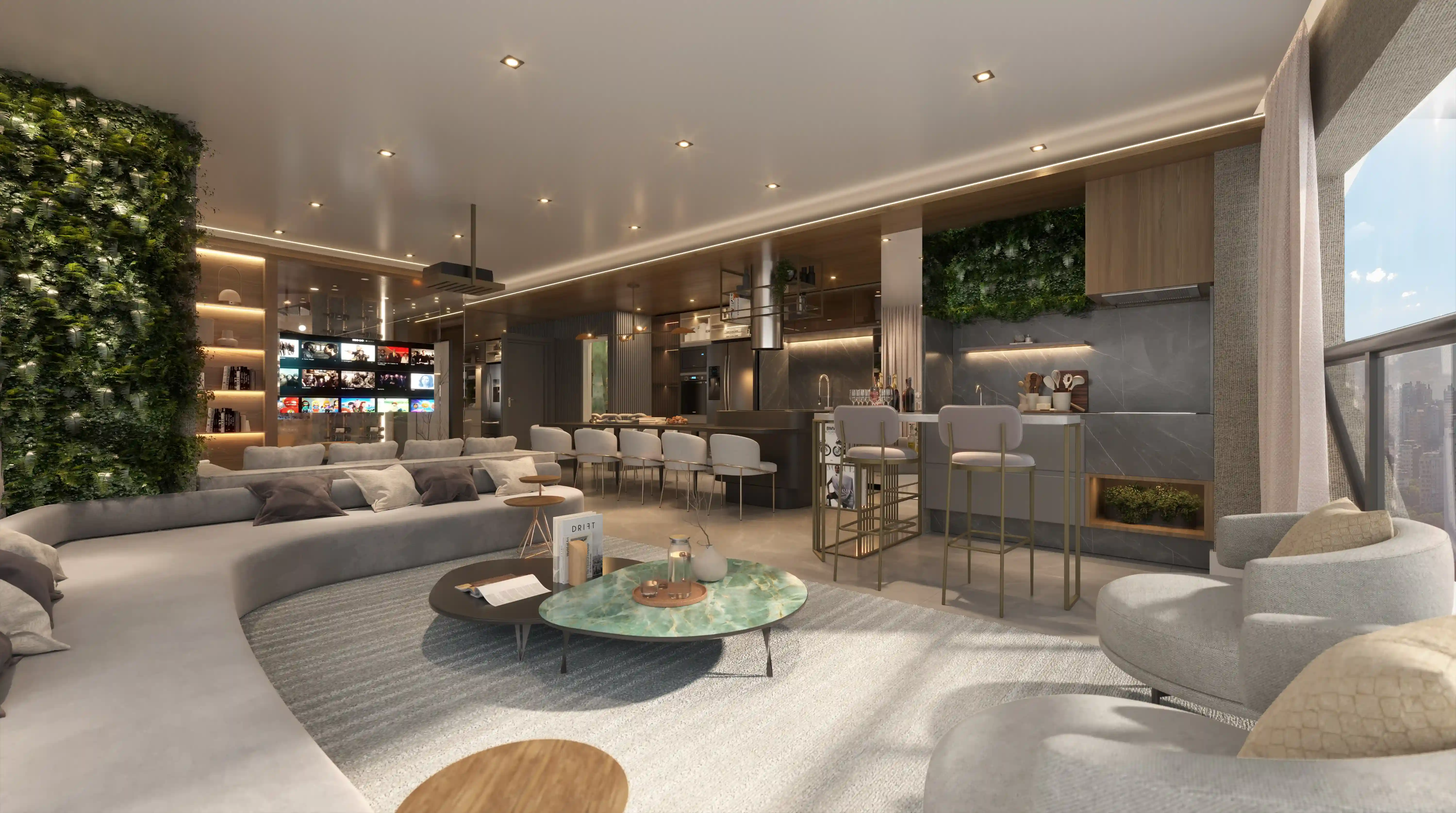 Living decorado com móveis planejados - Square Design Residence